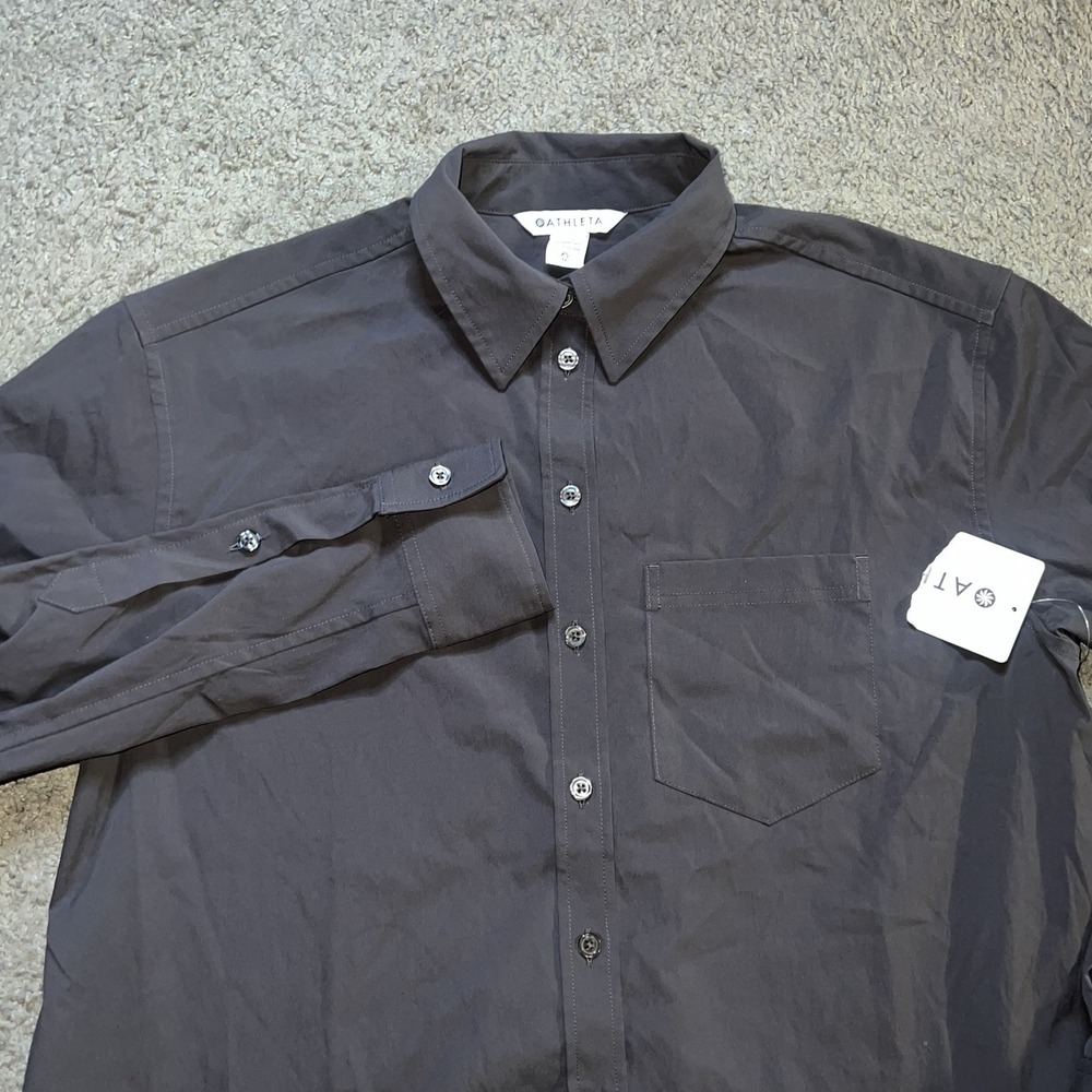 Athleta Midday Relaxed Poplin Shirt Button Up Long Sleeve Black XS NWT